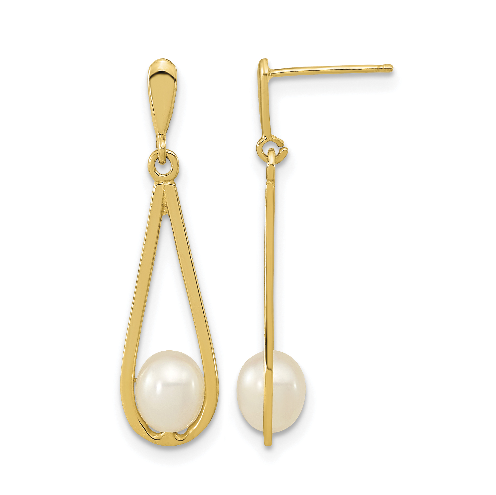 14k 5-6mm White Rice Freshwater Cultured Pearl Post Dangle Earrings (XF668E)