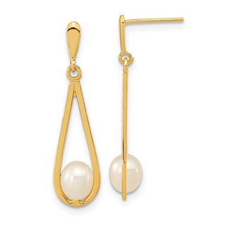 14k 5-6mm White Rice Freshwater Cultured Pearl Post Dangle Earrings