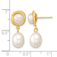 14K Yellow Gold 5-7mm White Button and Rice Freshwater Cultured Pearl Post Dangle Earrings view 4