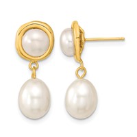 14K Yellow Gold 5-7mm White Button and Rice Freshwater Cultured Pearl Post Dangle Earrings view 1