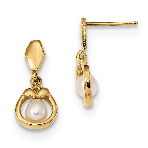 14k 3-4mm White Freshwater Cultured Pearl Post Dangle Earrings