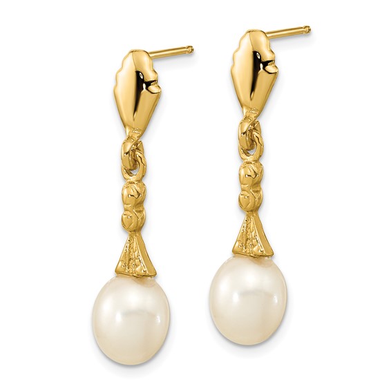 14k 5-6mm White Teardrop Freshwater Cultured Pearl Post Dangle Earrings