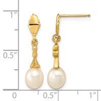 14K Yellow Gold 5-6mm White Teardrop Freshwater Cultured Pearl Post Dangle Earrings view 4