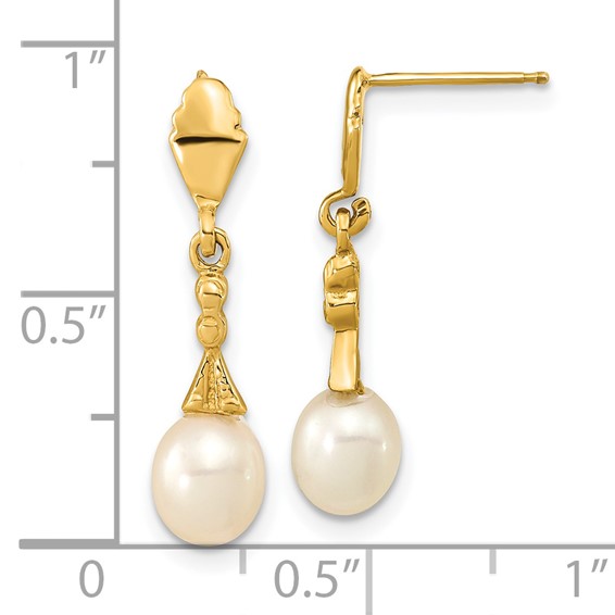 14k 5-6mm White Teardrop Freshwater Cultured Pearl Post Dangle Earrings