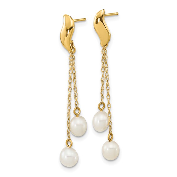 14k 4-5mm White Rice Freshwater Cultured Pearl Chain Dangle Post Earrings