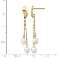 14K Yellow Gold 4-5mm White Rice Freshwater Cultured Pearl Chain Dangle Post Earrings view 4
