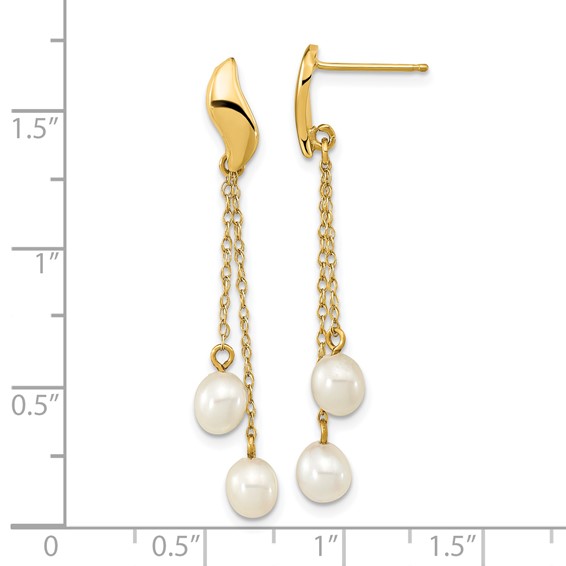 14k 4-5mm White Rice Freshwater Cultured Pearl Chain Dangle Post Earrings
