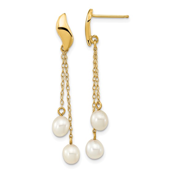 14k 4-5mm White Rice Freshwater Cultured Pearl Chain Dangle Post Earrings