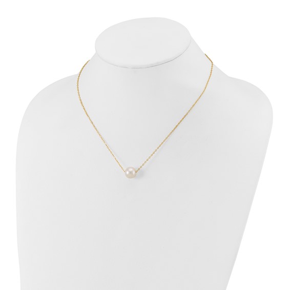Gold Freshwater Cultured White Pearl Necklace
