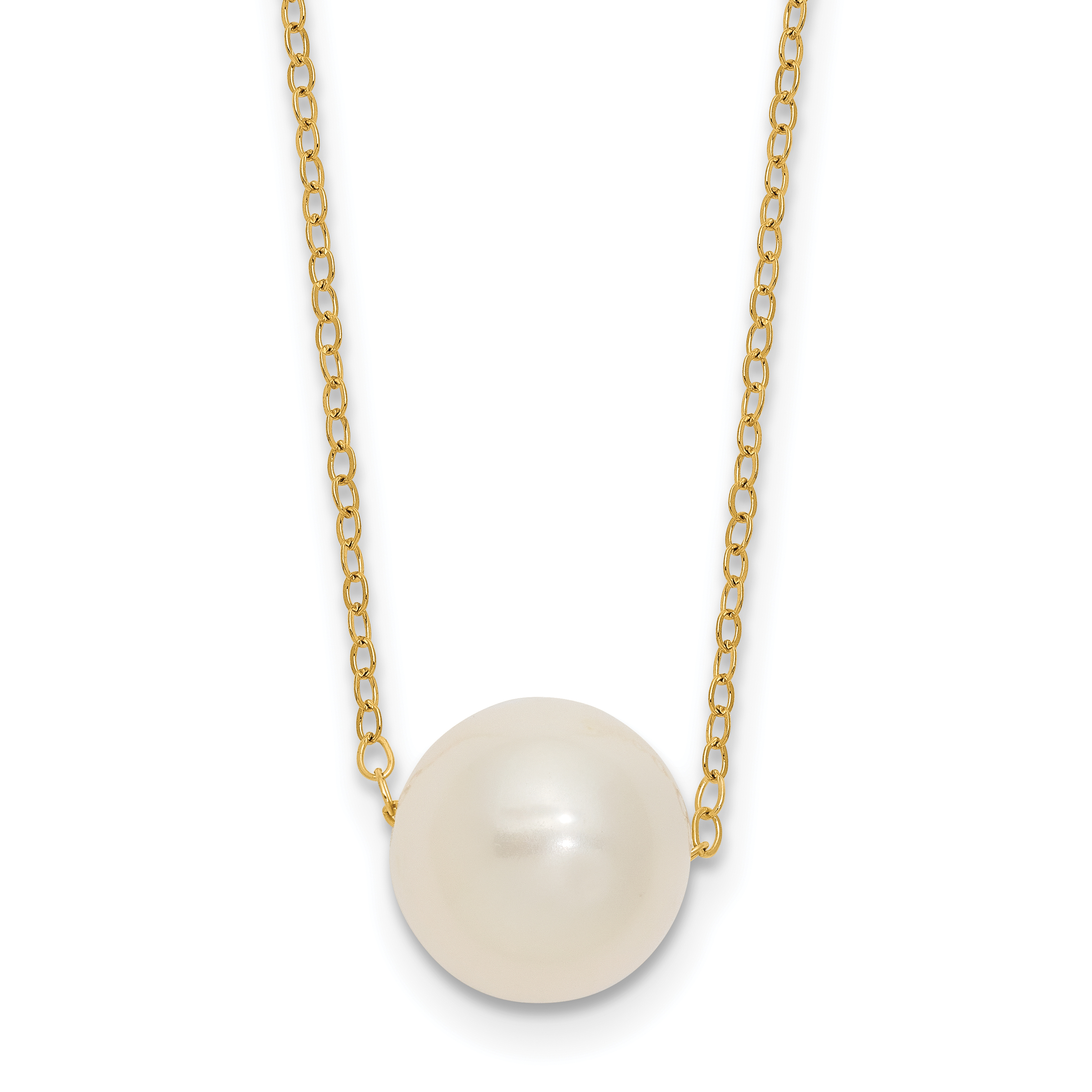 14k 10-11mm White Semi-Round Freshwater Cultured Pearl 17 inch Cable Necklace (XF681-17)