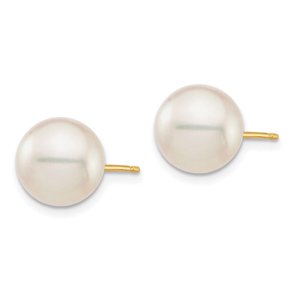 14k 9-10mm White Round Saltwater Akoya Cultured Pearl Stud Post Earrings (XF683E)