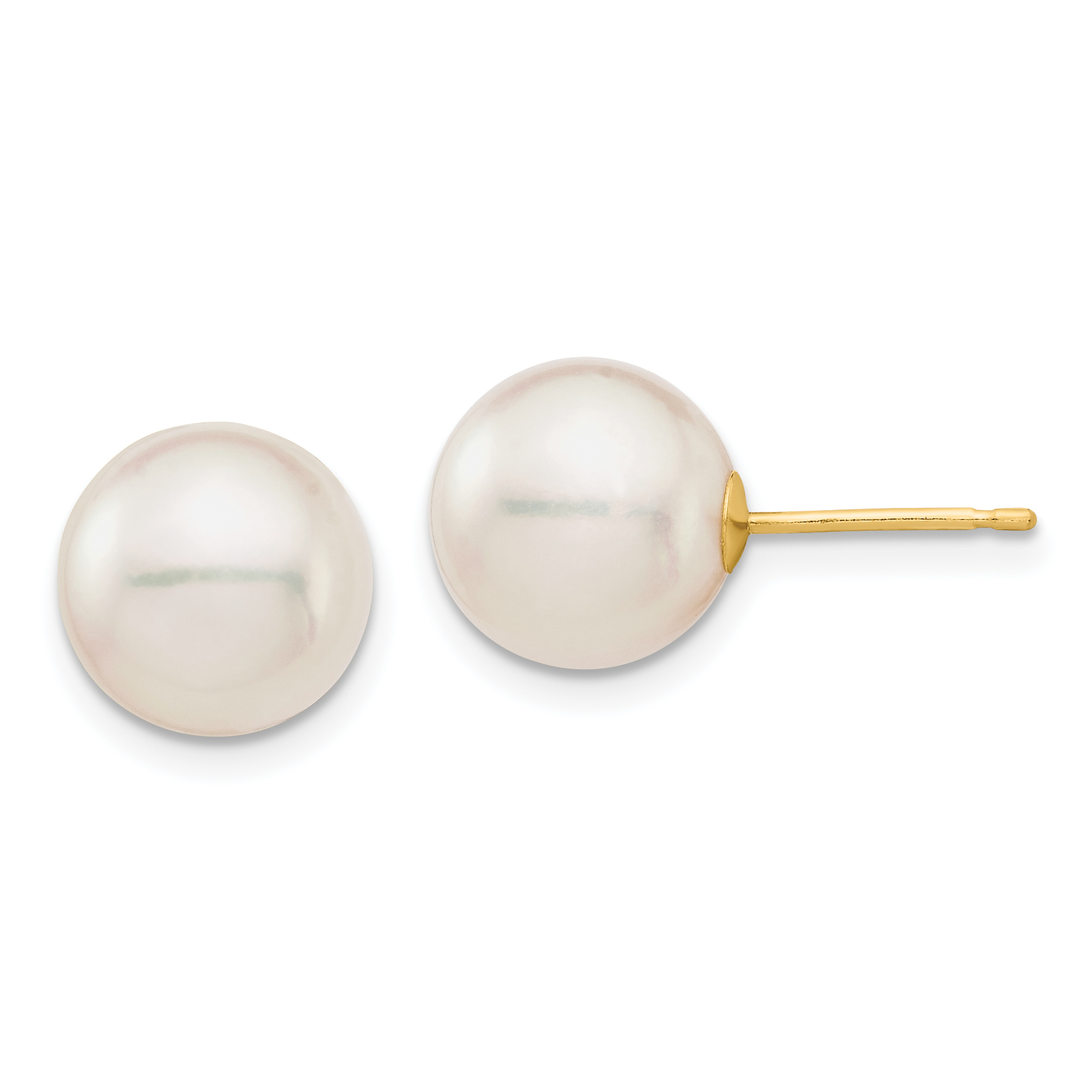 14k 9-10mm White Round Saltwater Akoya Cultured Pearl Stud Post Earrings (XF683E)