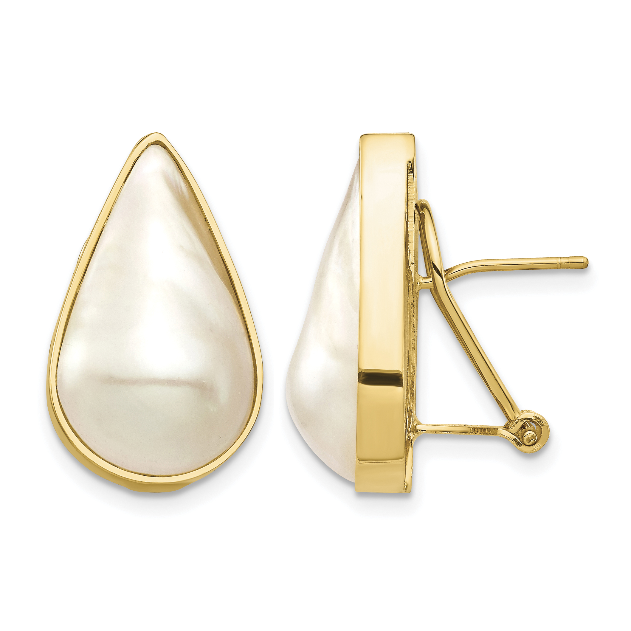 14K 12x20 White Pear Saltwater Cultured Mabe Pearl Omega Back Earrings (XF684E)