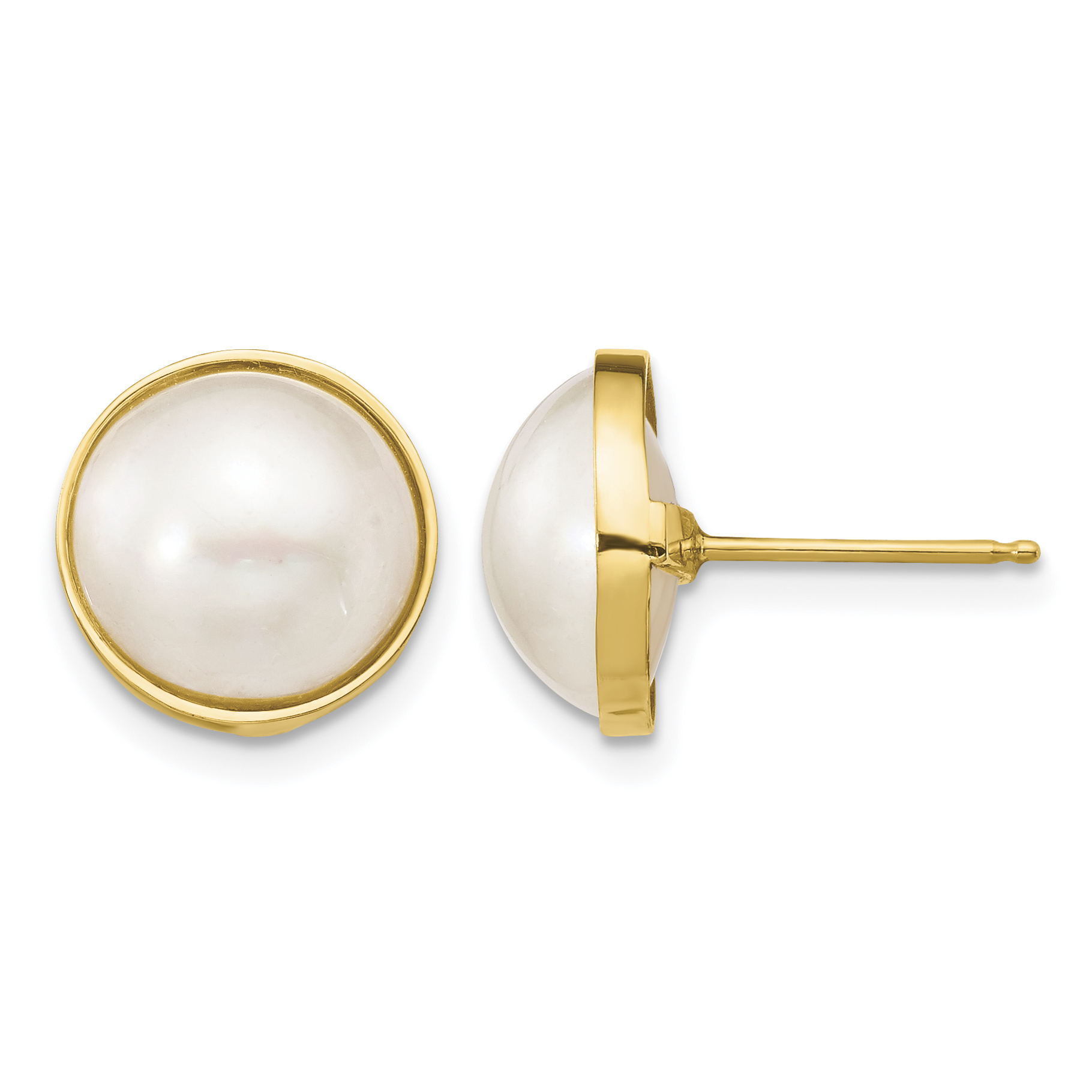 14K 10-11mm White Mabe Saltwater Cultured Pearl Post Earrings (XF685E)