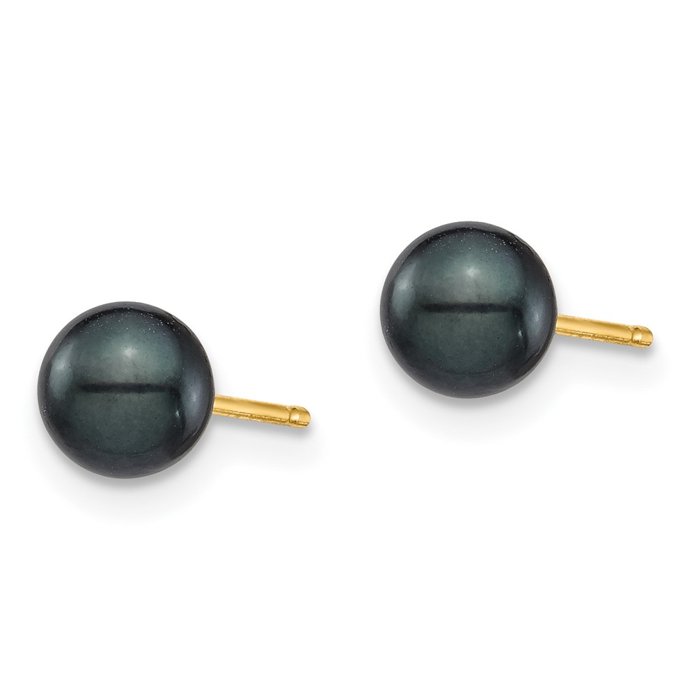 14k 5-6mm Round Black Saltwater Akoya Cultured Pearl Stud Post Earrings (XF689E)