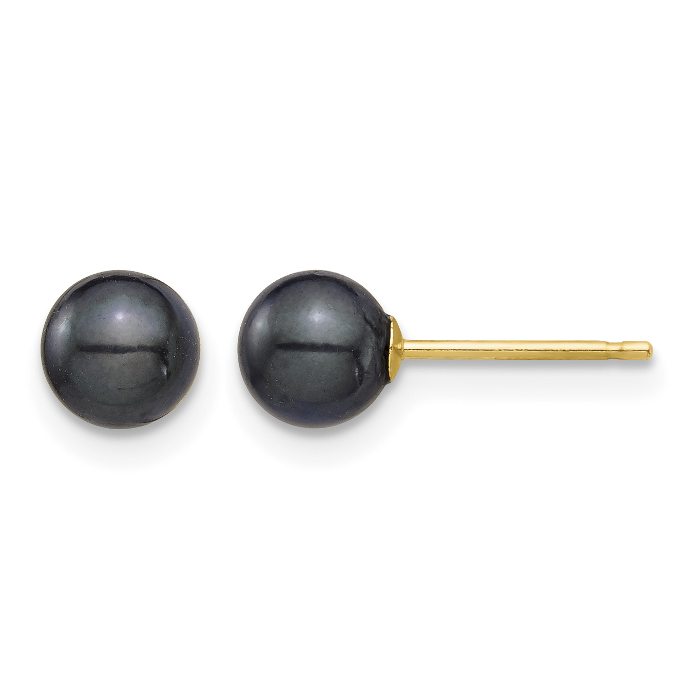 14k 5-6mm Round Black Saltwater Akoya Cultured Pearl Stud Post Earrings (XF689E)