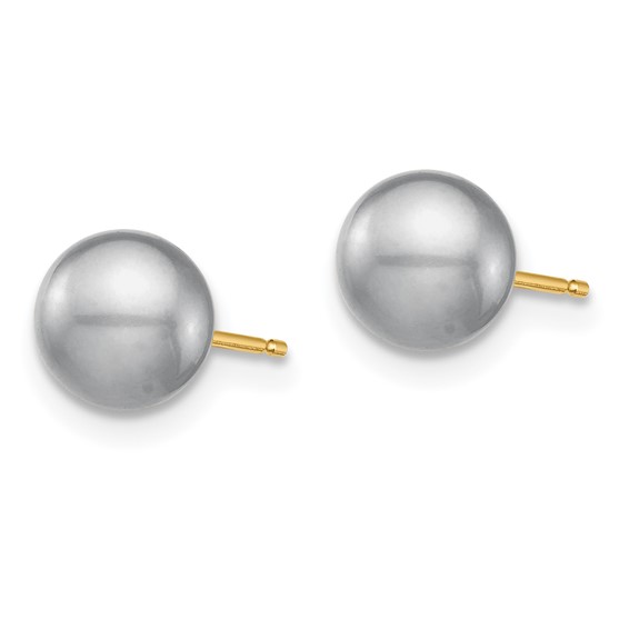 14k 6-6.5mm White/Grey/Black Round Freshwater Cultured Pearl 3 Pair Stud Post Earrings Set