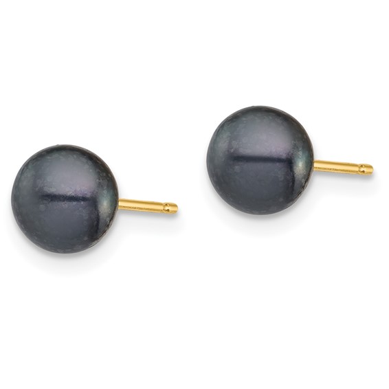 14k 6-6.5mm White/Grey/Black Round Freshwater Cultured Pearl 3 Pair Stud Post Earrings Set