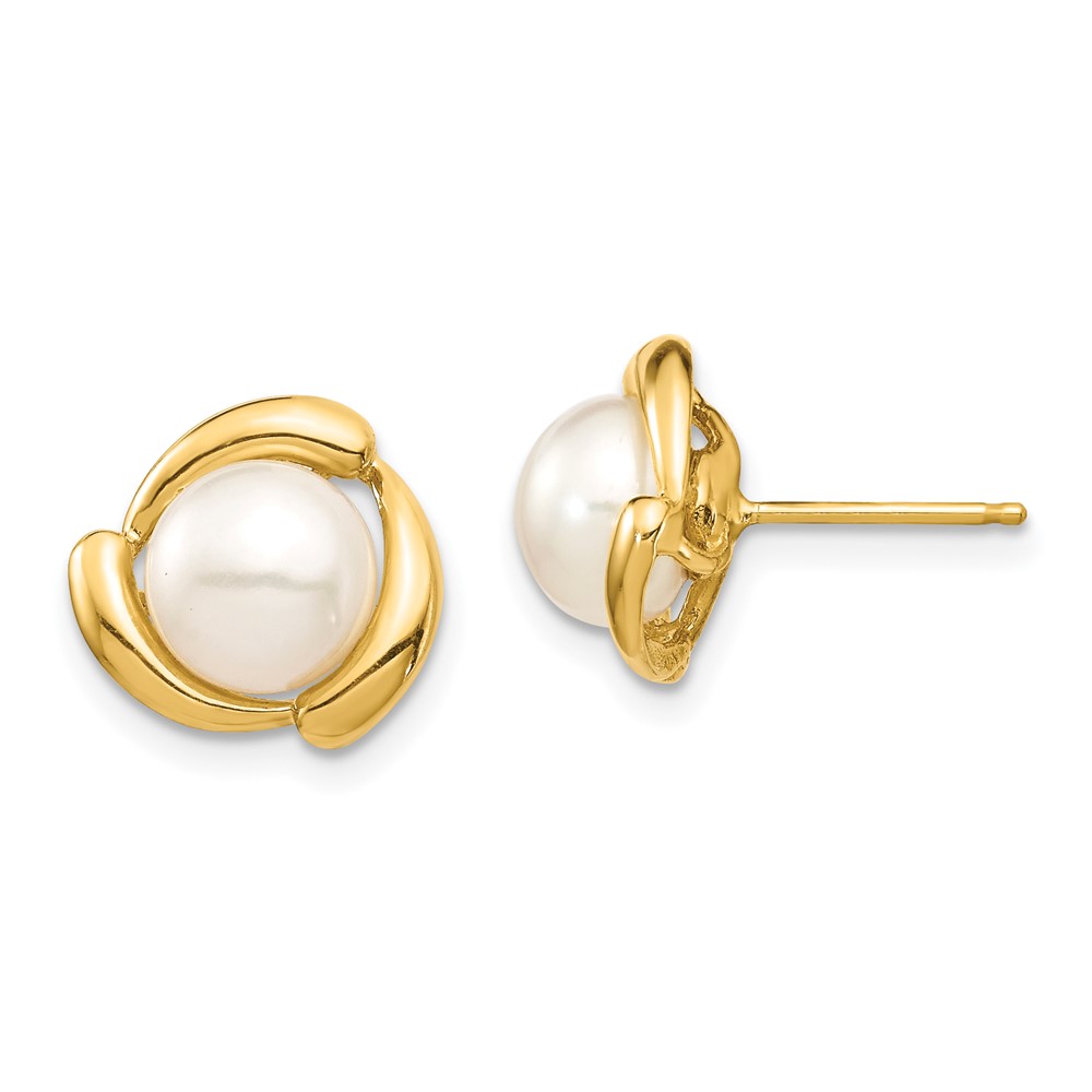 14K 7-8mm Yellow Button Freshwater Cultured Pearl Post Earrings