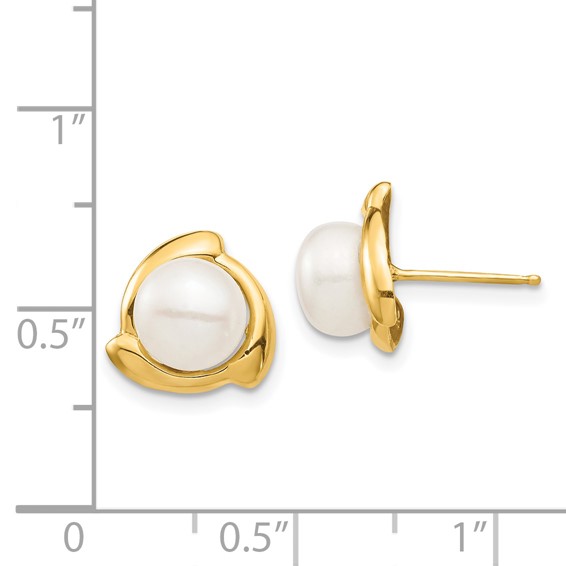 14K 7-8mm White Button Freshwater Cultured Pearl Post Earrings