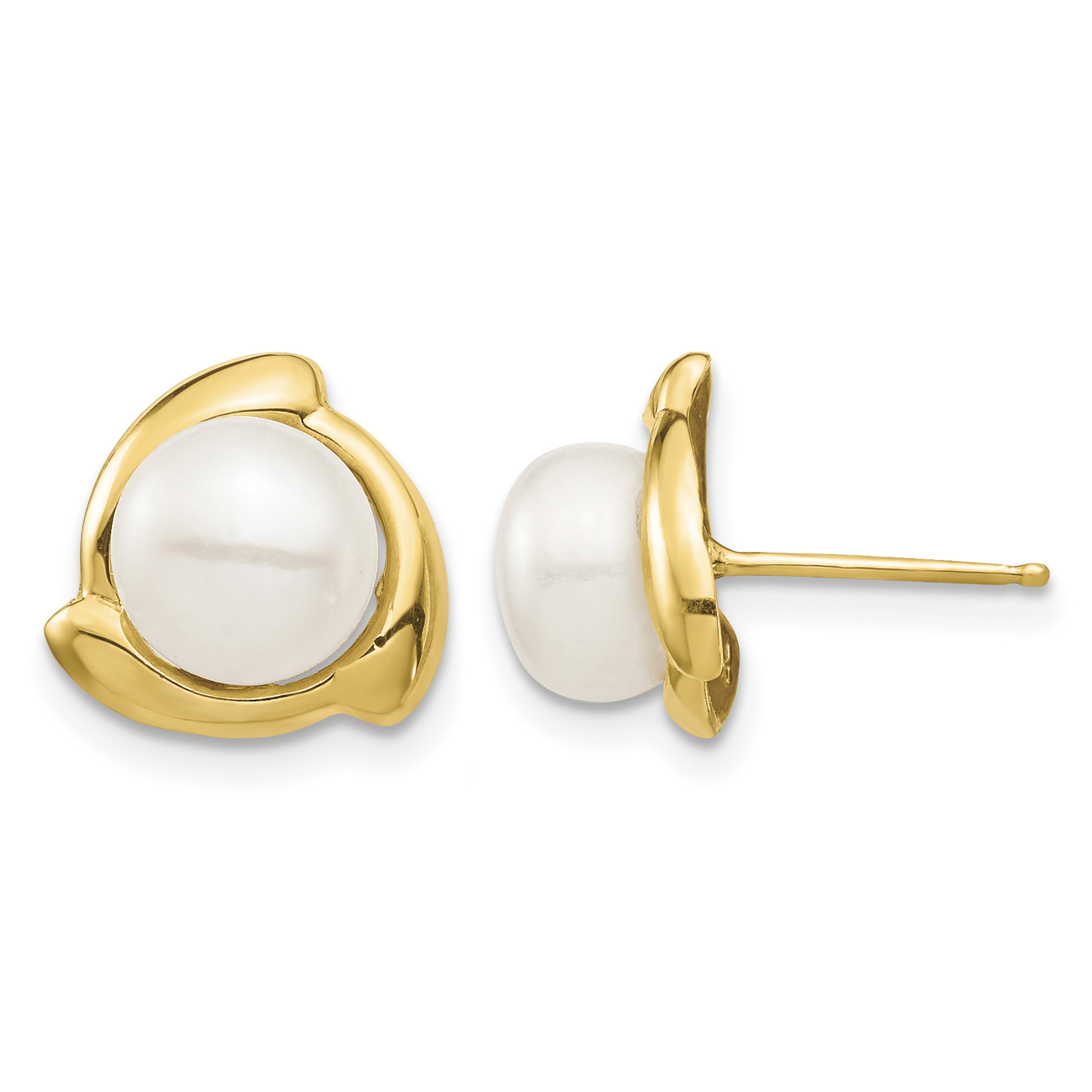 14K 7-8mm White Button Freshwater Cultured Pearl Post Earrings (XF696E)