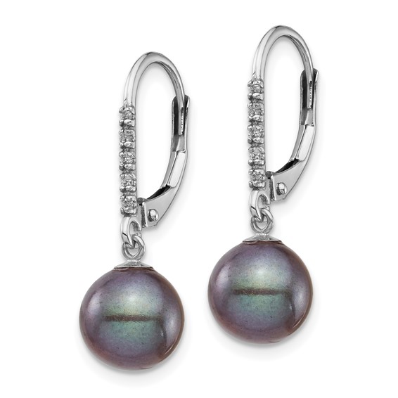 8-9mm Dyed Fresh Water Cultured Pearl & .05ct Diamond Leverback Earrings
