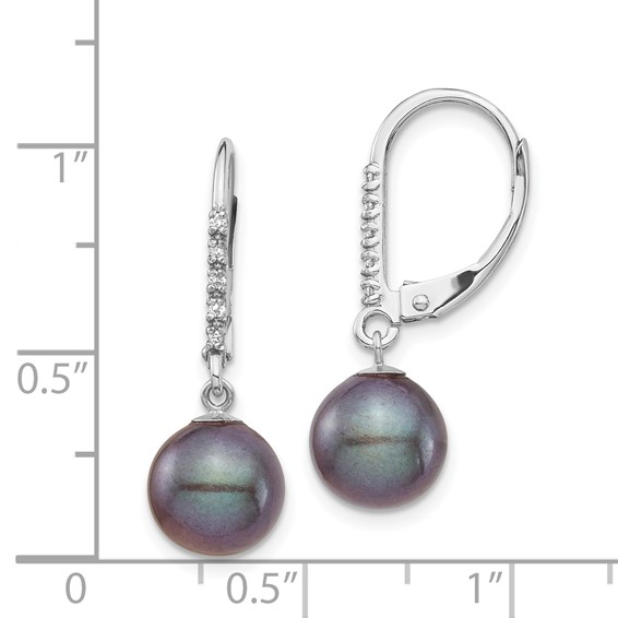 8-9mm Dyed Fresh Water Cultured Pearl & .05ct Diamond Leverback Earrings