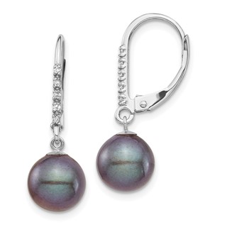 8-9mm Dyed Fresh Water Cultured Pearl & .05ct Diamond Leverback Earrings