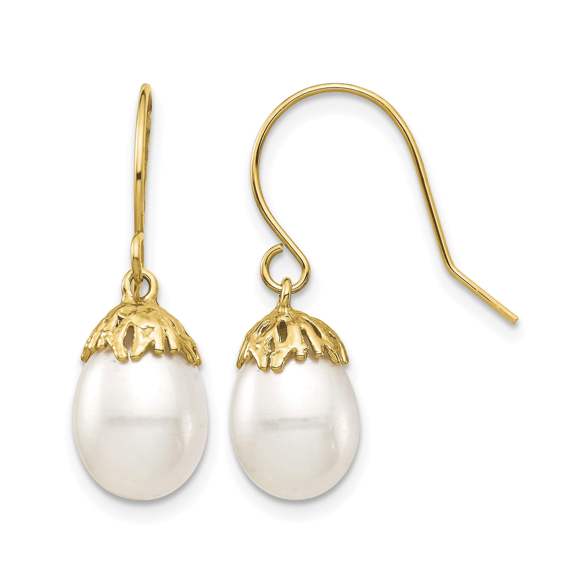 14K 7-8mm White Rice Freshwater Cultured Pearl Dangle Earrings (XF704E)