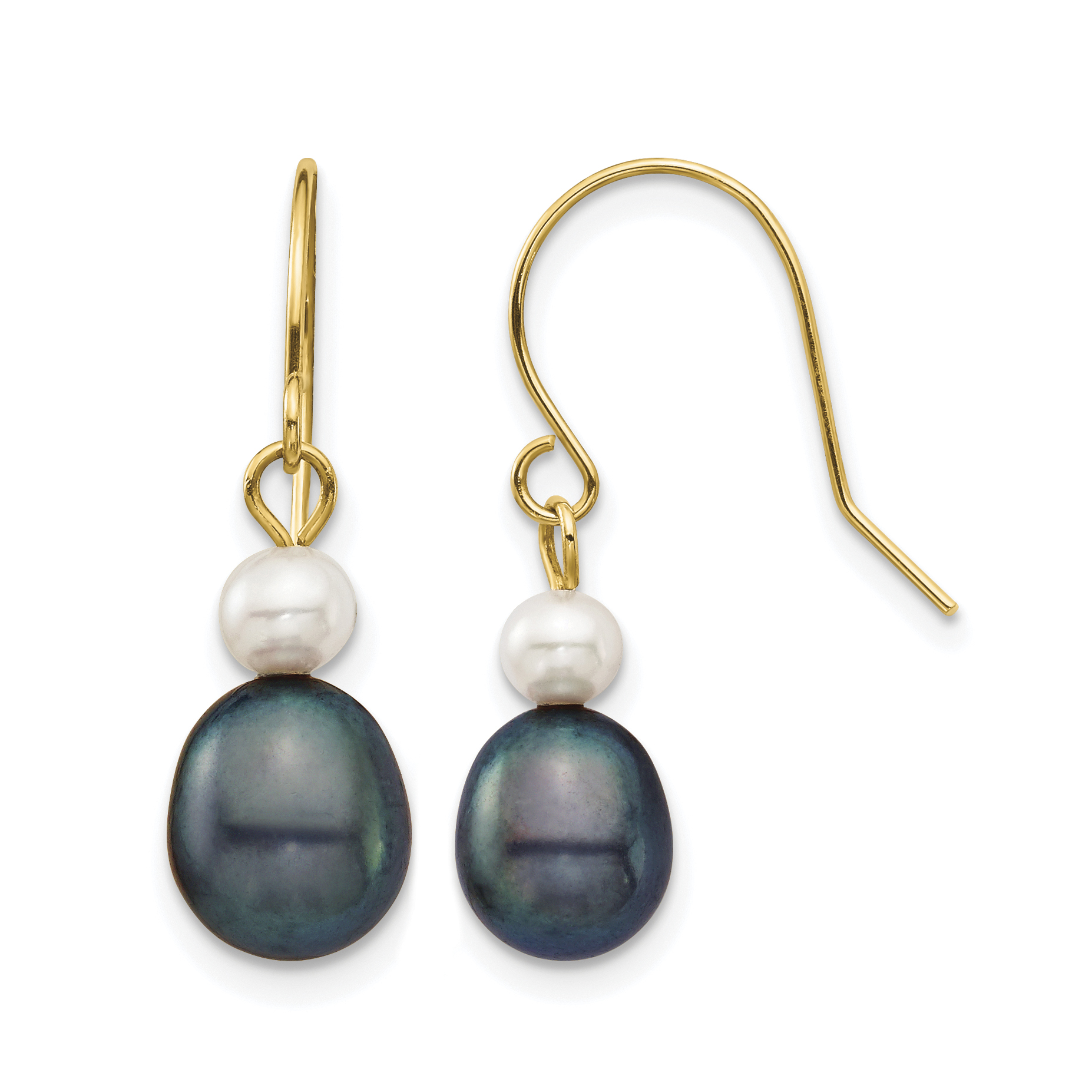 14k 4-7mm Black Rice and White Round Freshwater Cultured Pearl Dangle Earrings (XF705E)
