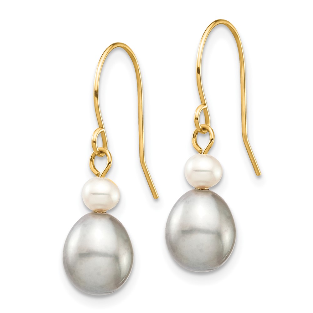 14k 4-7mm Grey Rice and White Round Freshwater Cultured Pearl Dangle Earrings (XF709E)