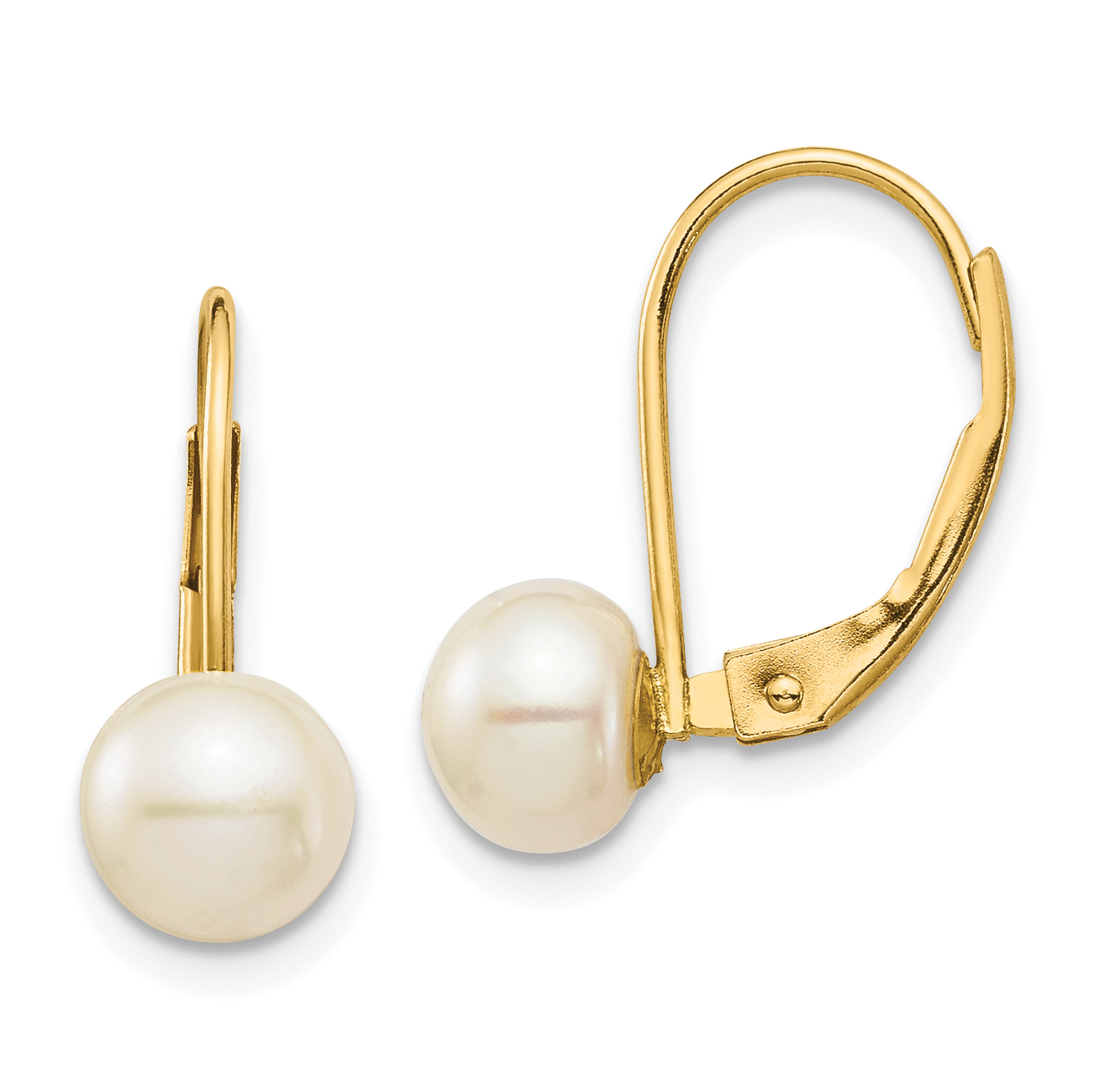 14K 6-7mm White Button Freshwater Cultured Pearl Leverback Earrings (XF715E)