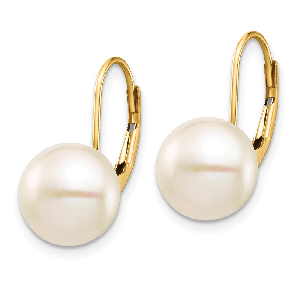 14k Yellow Gold 9-10mm White Button Freshwater Cultured Pearl Leverback ...