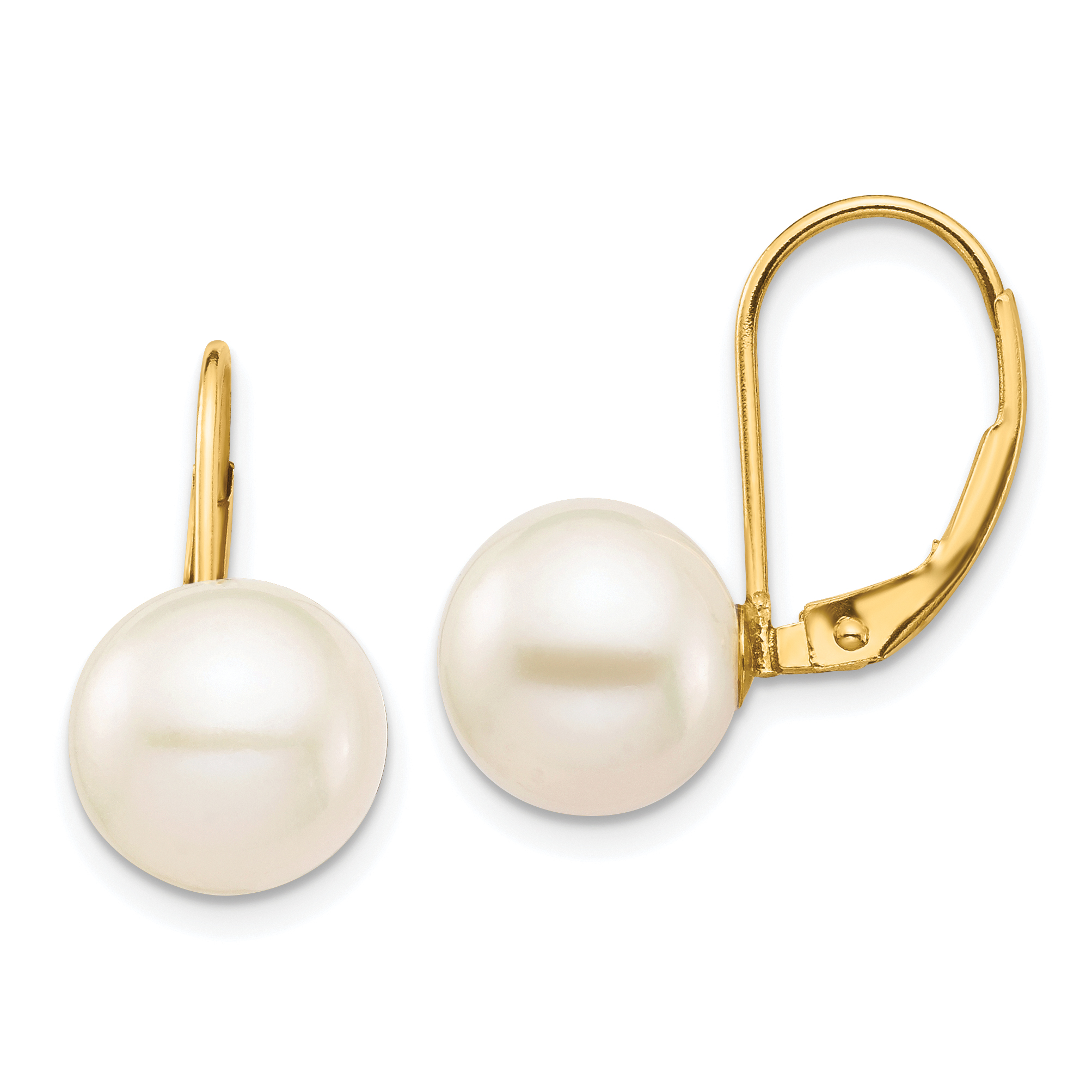 14K 9-10mm White Round Freshwater Cultured Pearl Leverback Earrings (XF717E)