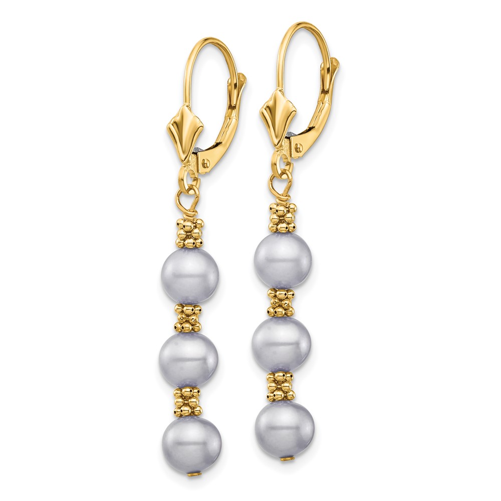 14k 5-6mm Grey Semi-Round Freshwater Cultured Pearl Dangle Leverback Earrings (XF718E)