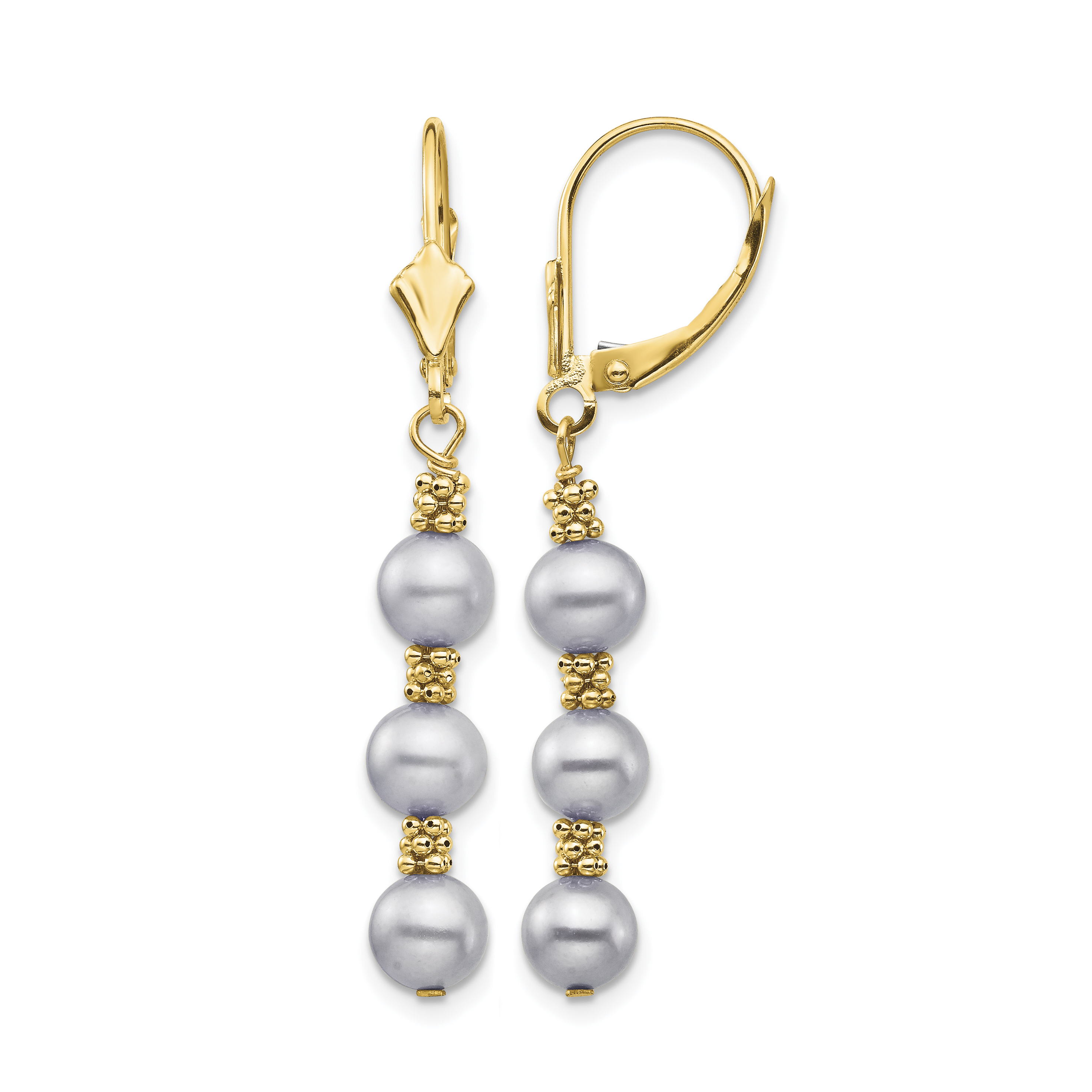 14k 5-6mm Grey Semi-Round Freshwater Cultured Pearl Dangle Leverback Earrings (XF718E)