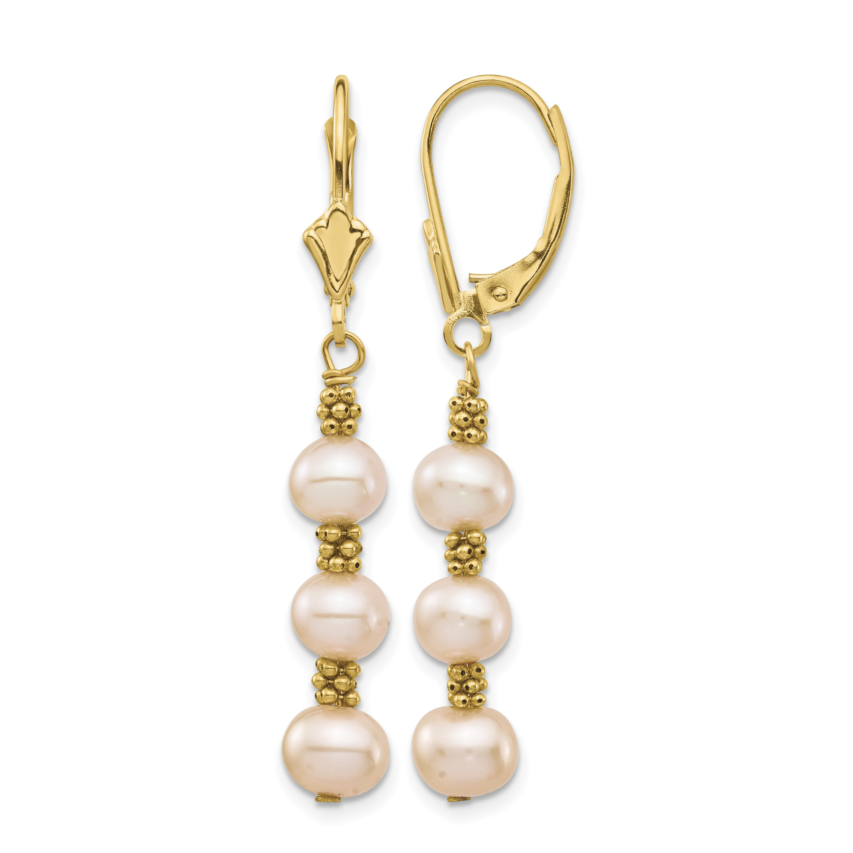 14k 5-6mm Pink Semi-Round Freshwater Cultured Pearl Dangle Leverback Earrings (XF719E)