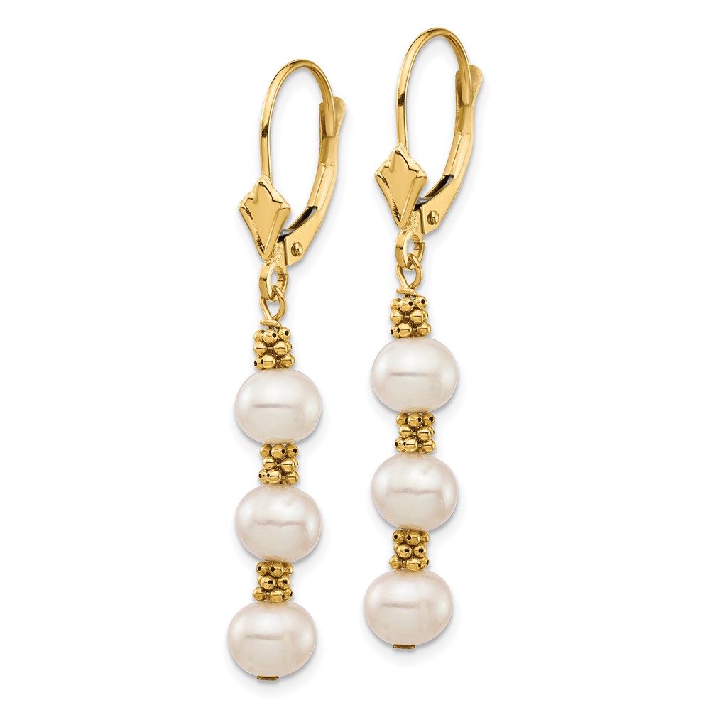 14k 5-6mm White Semi-Round Freshwater Cultured Pearl Dangle Leverback Earrings (XF720E)
