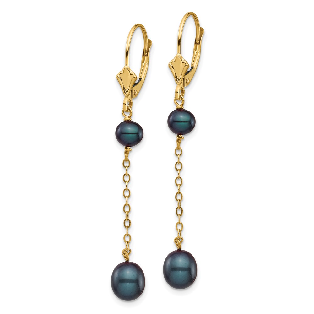 14k 5-7mm Black Rice and Semi-Round Freshwater Cultured Pearl Dangle Leverback Earrings (XF721E)