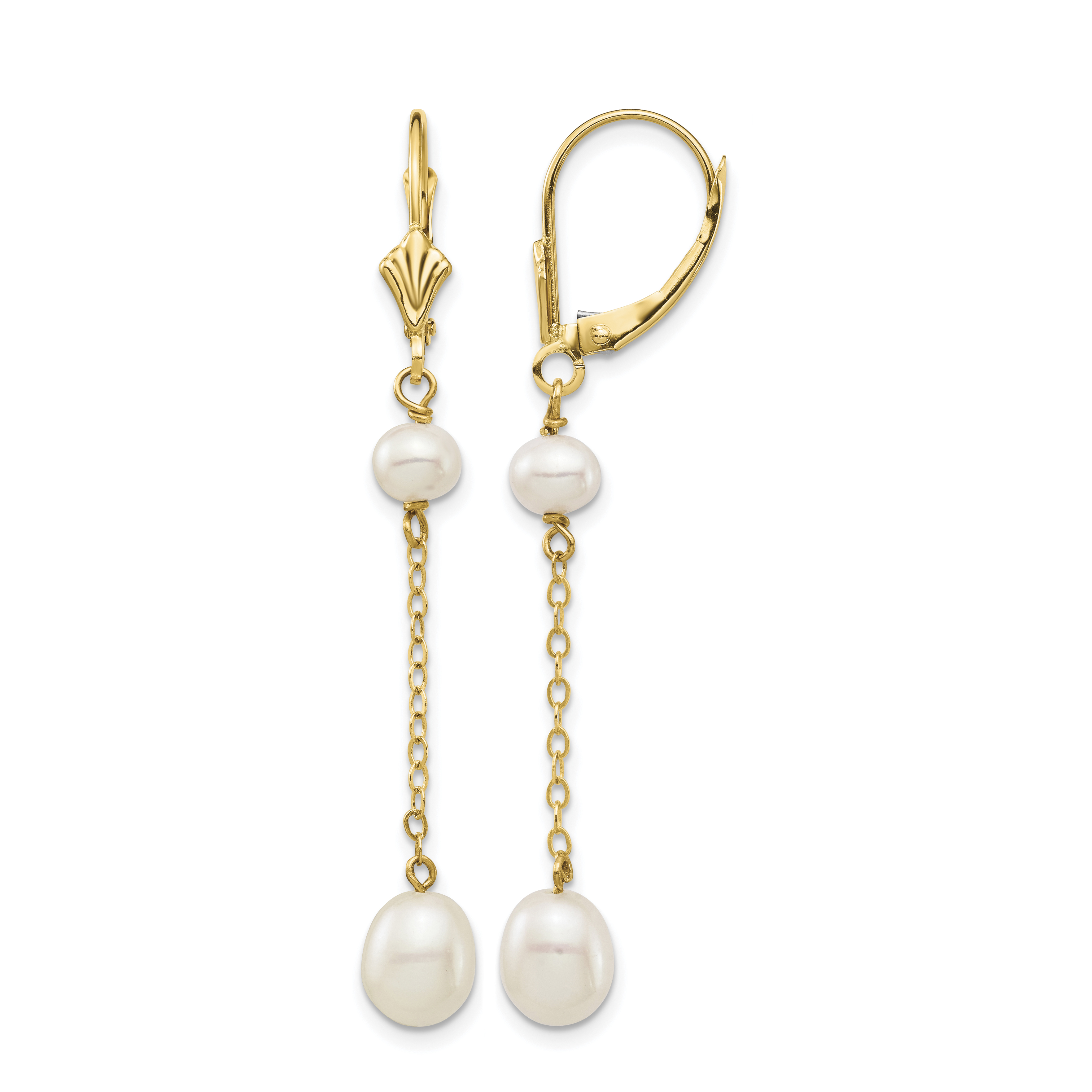14k 5-7mm White Rice and Semi-Round Freshwater Cultured Pearl Dangle Leverback Earrings (XF722E)