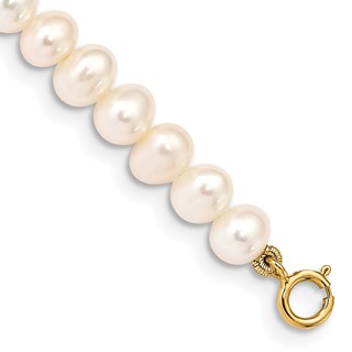 14k Madi K 4-5mm White Egg Shape Freshwater Cultured Pearl 5 inch Bracelet