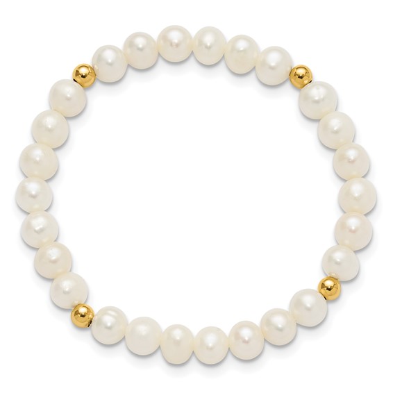 14k Madi K 4-5mm White Egg Shape Freshwater Pearl Beaded Stretch Bracelet