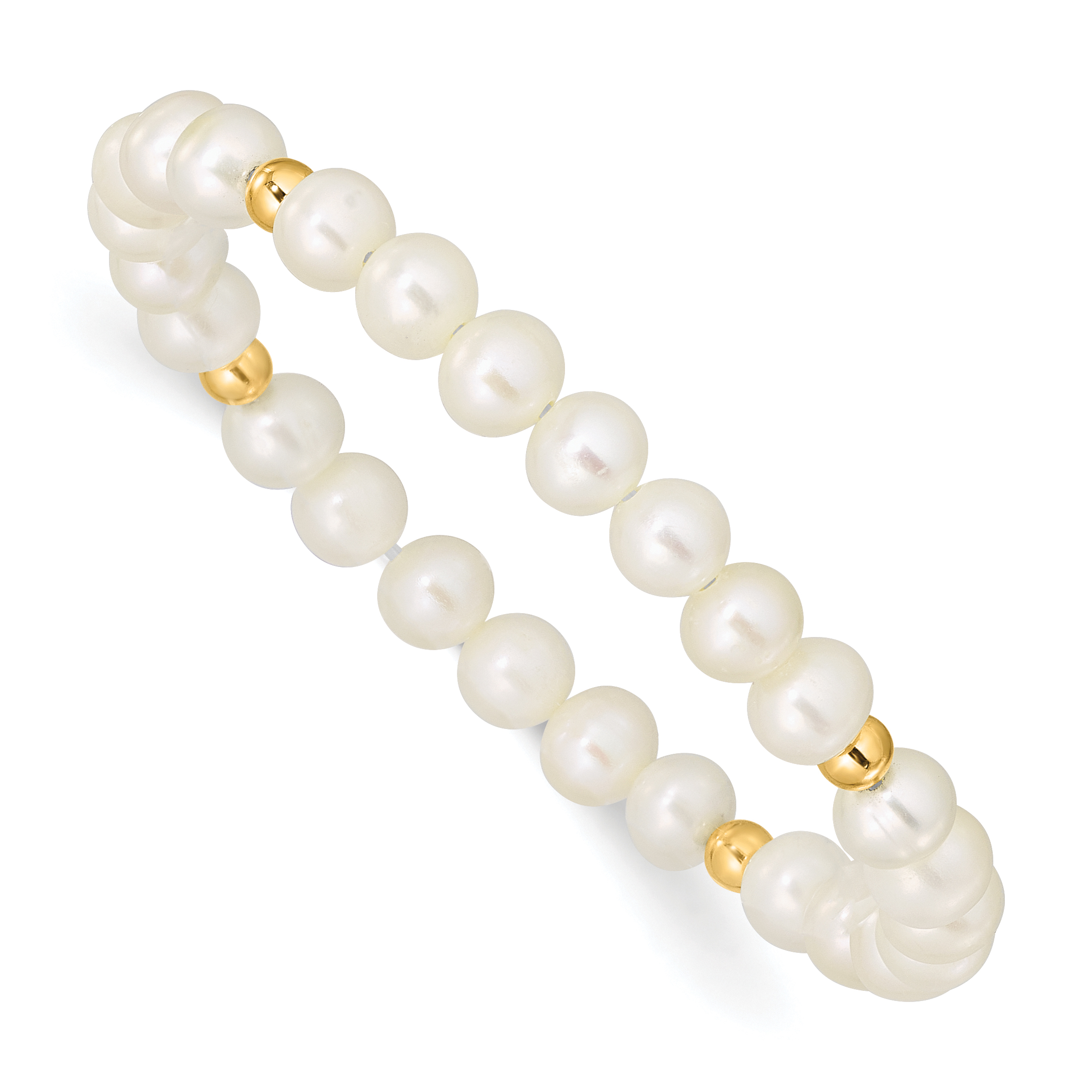 14k Madi K 4-5mm White Egg Shape Freshwater Pearl Beaded Stretch Bracelet (XF729)