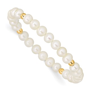 14k Madi K 4-5mm White Egg Shape Freshwater Pearl Beaded Stretch Bracelet