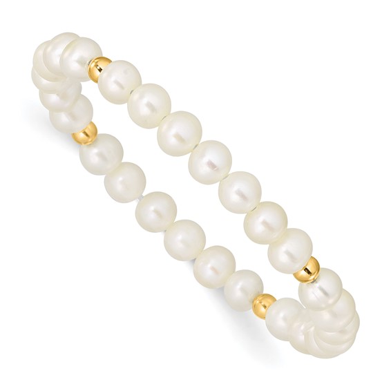 14k Madi K 4-5mm White Egg Shape Freshwater Pearl Beaded Stretch Bracelet