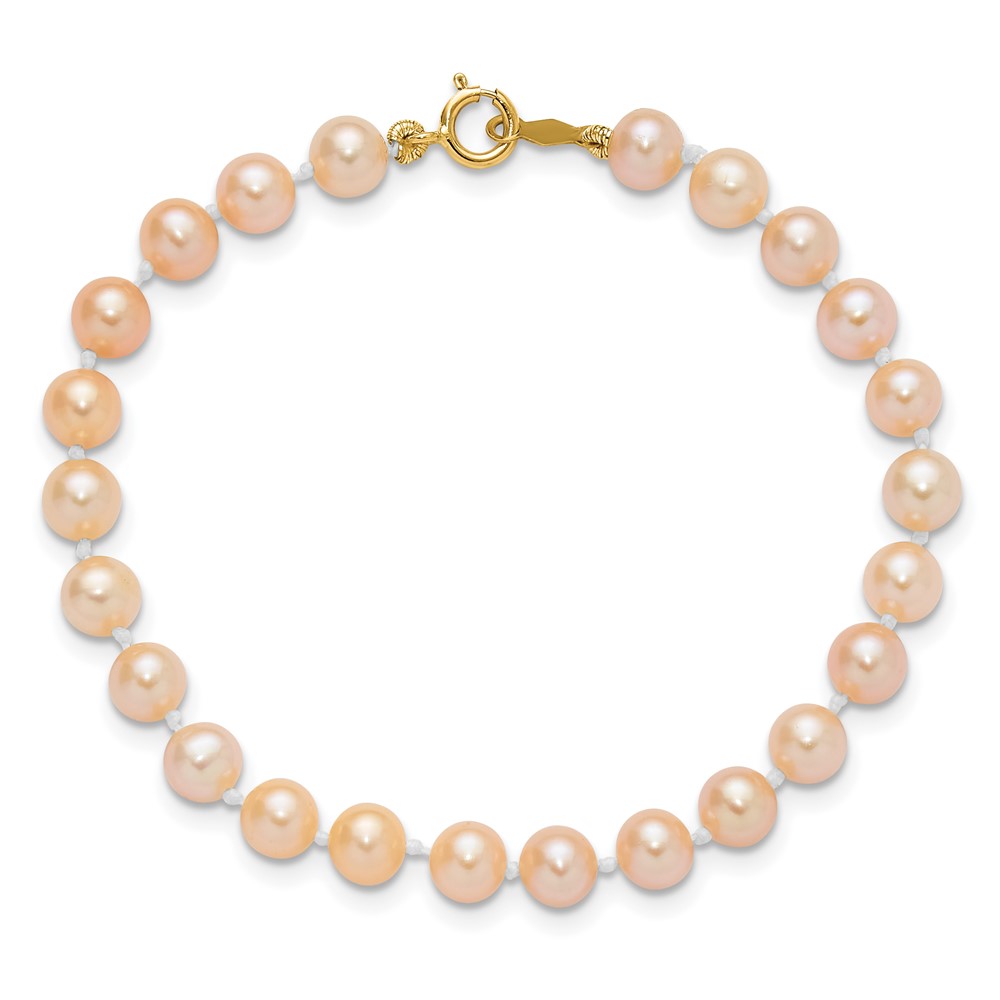 14k Madi K 4-5mm Pink Freshwater Cultured Pearl 5.5 inch Bracelet and Post Earrings Set (XF730SET)