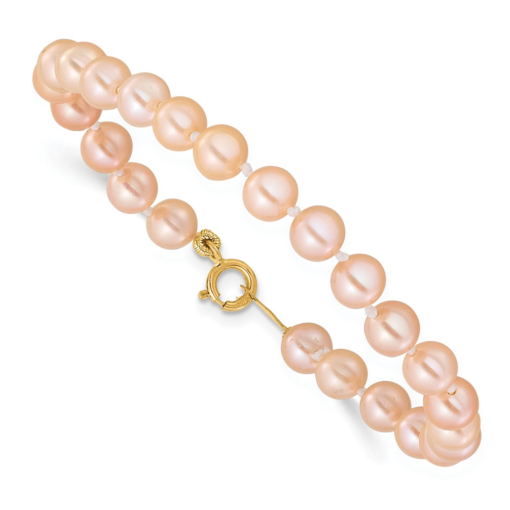 14k Madi K 4-5mm Pink Freshwater Cultured Pearl 5.5 inch Bracelet and Post Earrings Set (XF730SET)