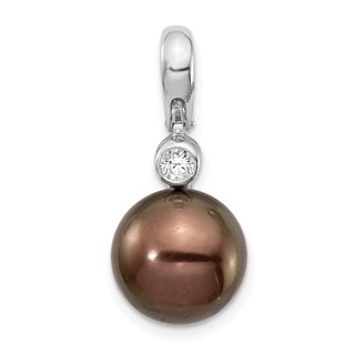 Gold Tahitian Saltwater Cultured Pearl with Diamond Pendant