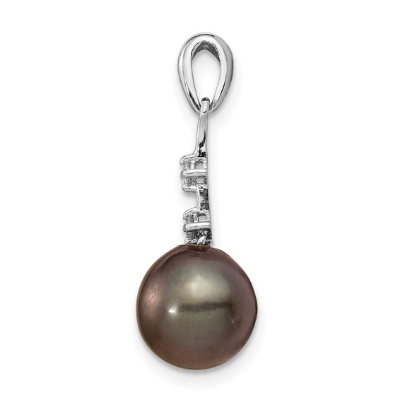 14k White Gold 8-9mm Black Teardrop Tahitian Saltwater Cultured Pearl and .04 Carat Diamond Pendant