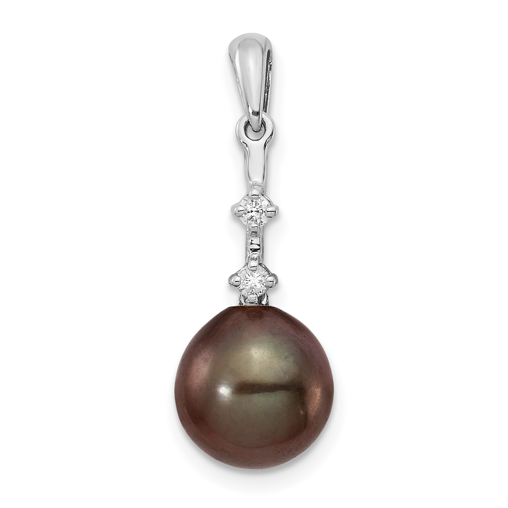 14k White Gold 8-9mm Black Teardrop Tahitian Saltwater Cultured Pearl and .04 Carat Diamond Pendant (XF735)